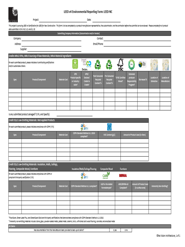 LEED v4 Environmental Reporting Form | PDF | Recycling | Building ...