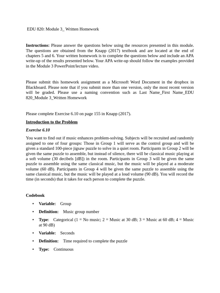 Nguyen Trang EDU 820 Module 3 Written Homework | PDF | Hypothesis ...