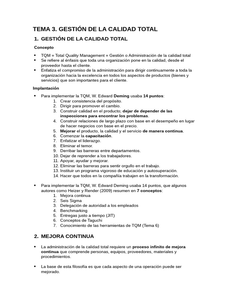 Gestión de la Calidad Total y Mejora Continua | PDF | Six Sigma ...