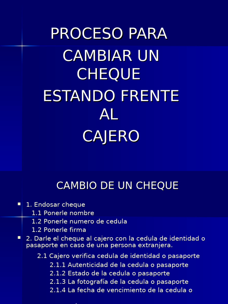 Cómo cambiar un cheque en el banco | PDF