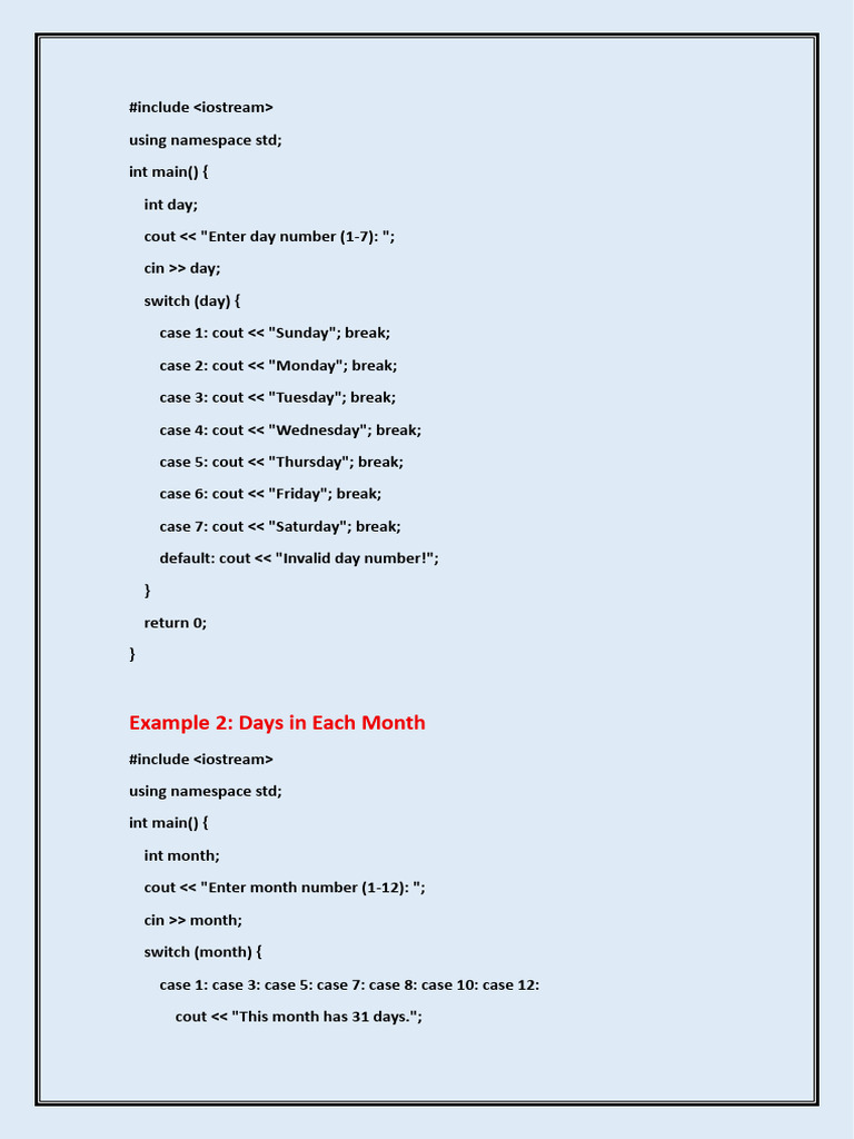C++ Switch Case Examples | PDF