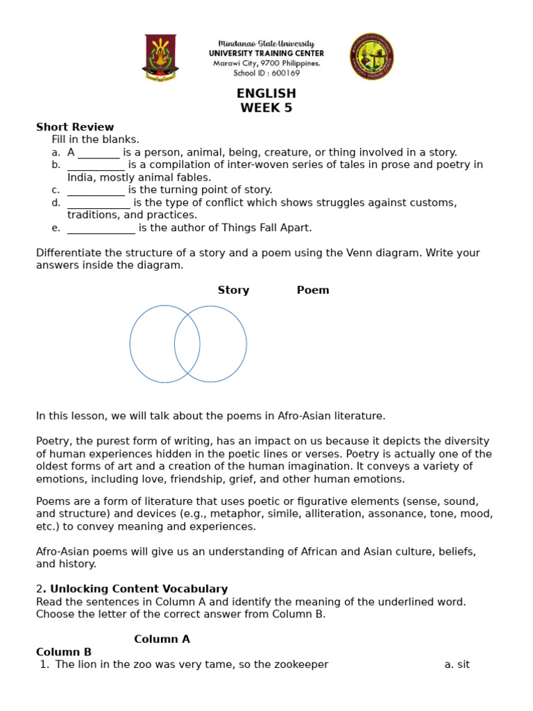 ENGLISH Week 5 Lessons | PDF | Poetry | Metre (Poetry)