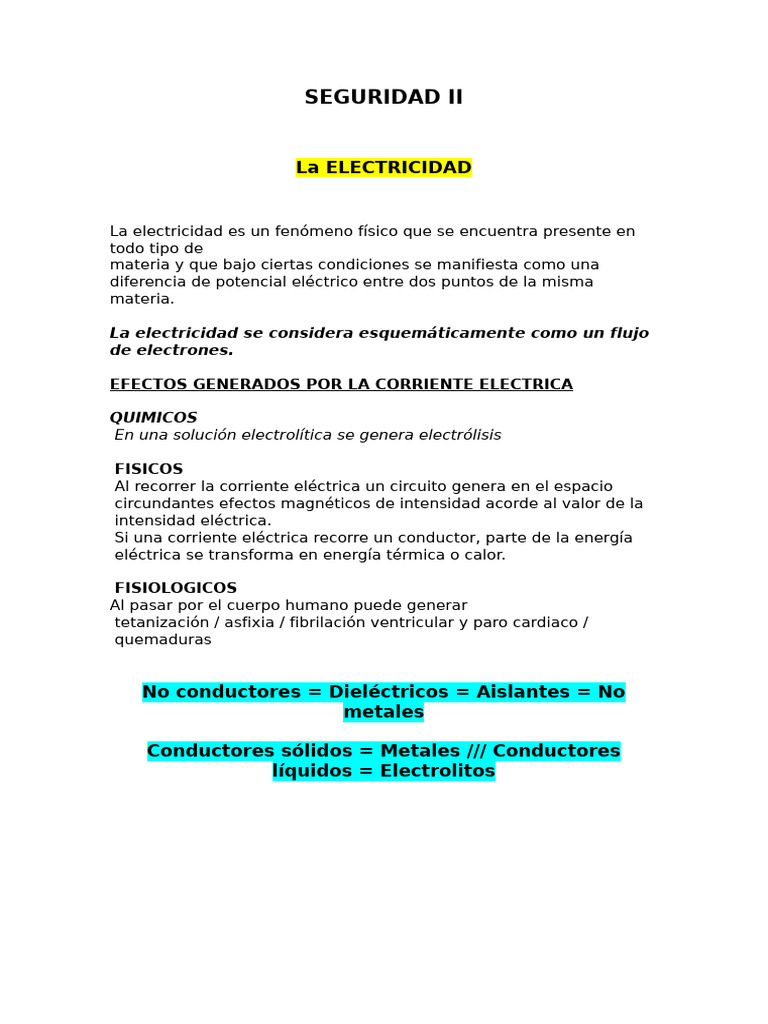 Efectos y Seguridad de la Electricidad | PDF | Conductor electrico ...