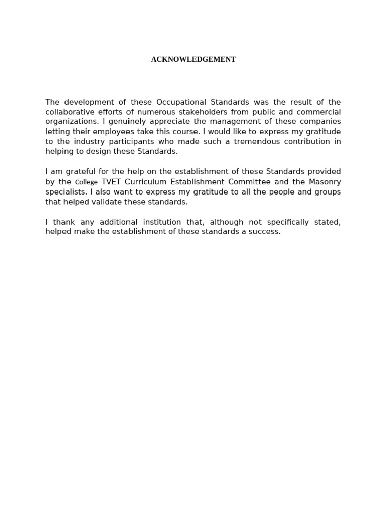 Occupational Standards Acknowledgment | PDF