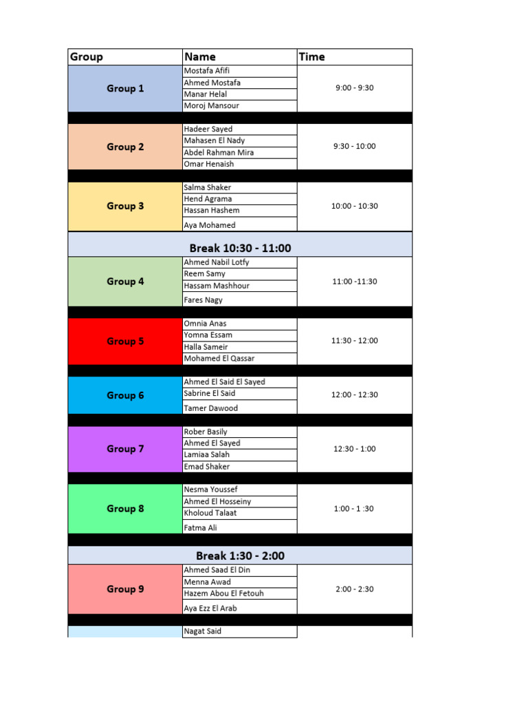 Assessment Schedule Groups (As of Oct 25) | PDF