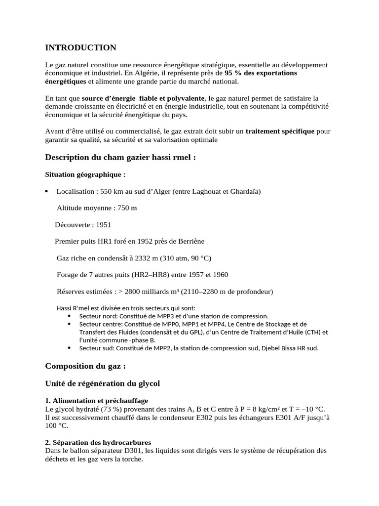 Traitement et valorisation du gaz à Hassi R'mel | PDF | Gaz naturel | Gaz