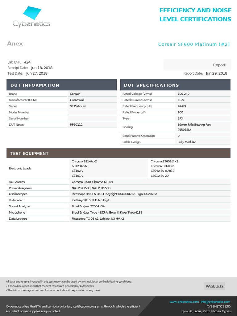 Corsair SF600 Platinum Efficiency Report | PDF | Electronics | Power ...