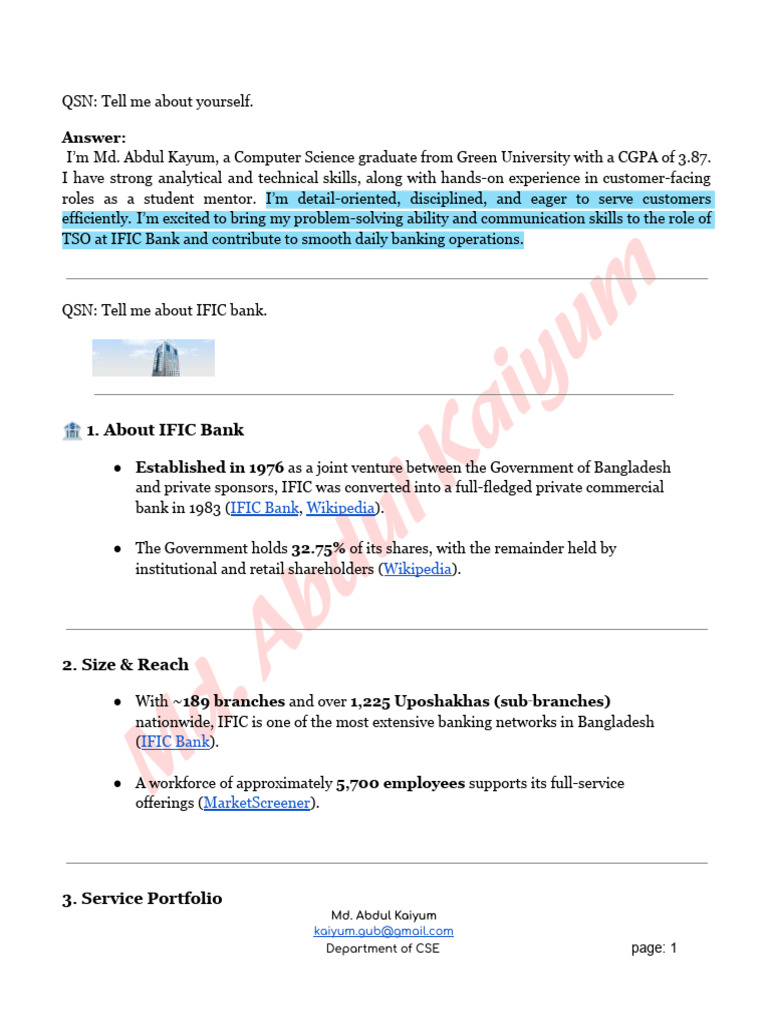 Md. Abdul Kaiyum's IFIC Bank Insights | PDF | Banks | Money