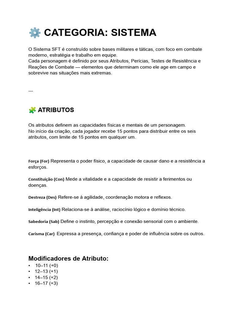 Sistema SFT: Atributos e Classes de Combate | PDF | Mente | Dor