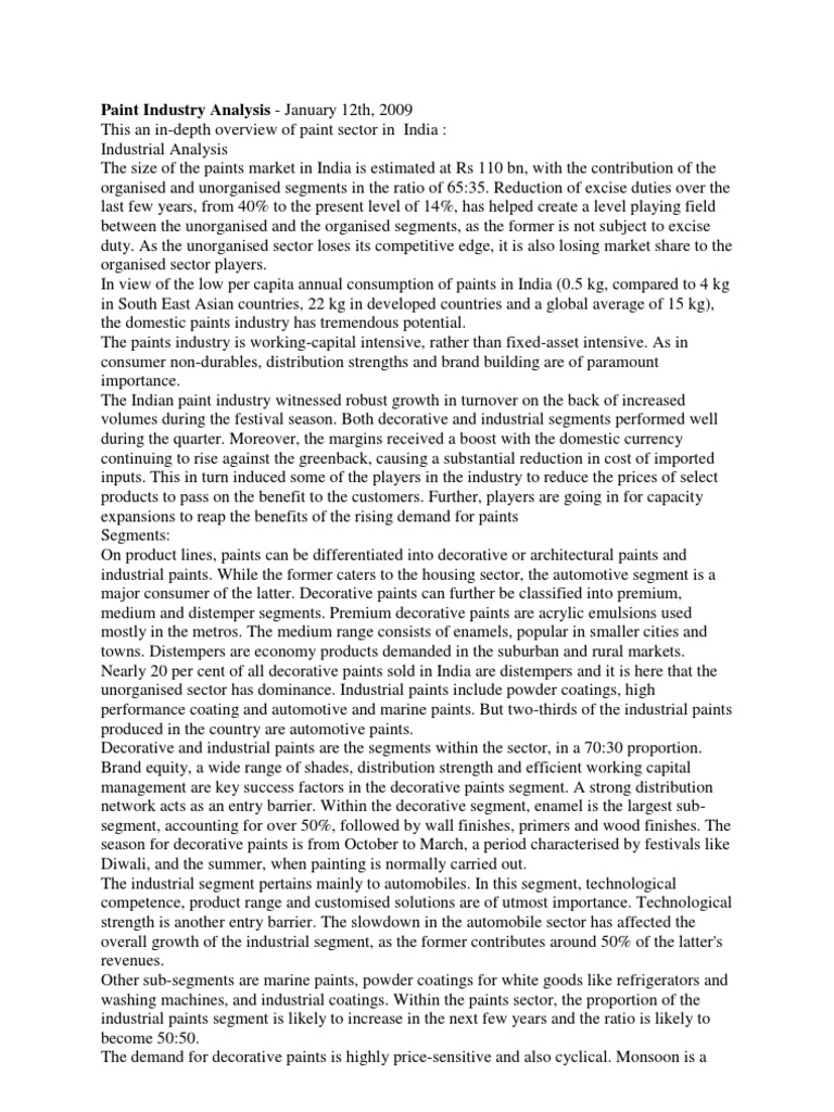 Paint Industry in India An Analysis of Market Segments, Key Players