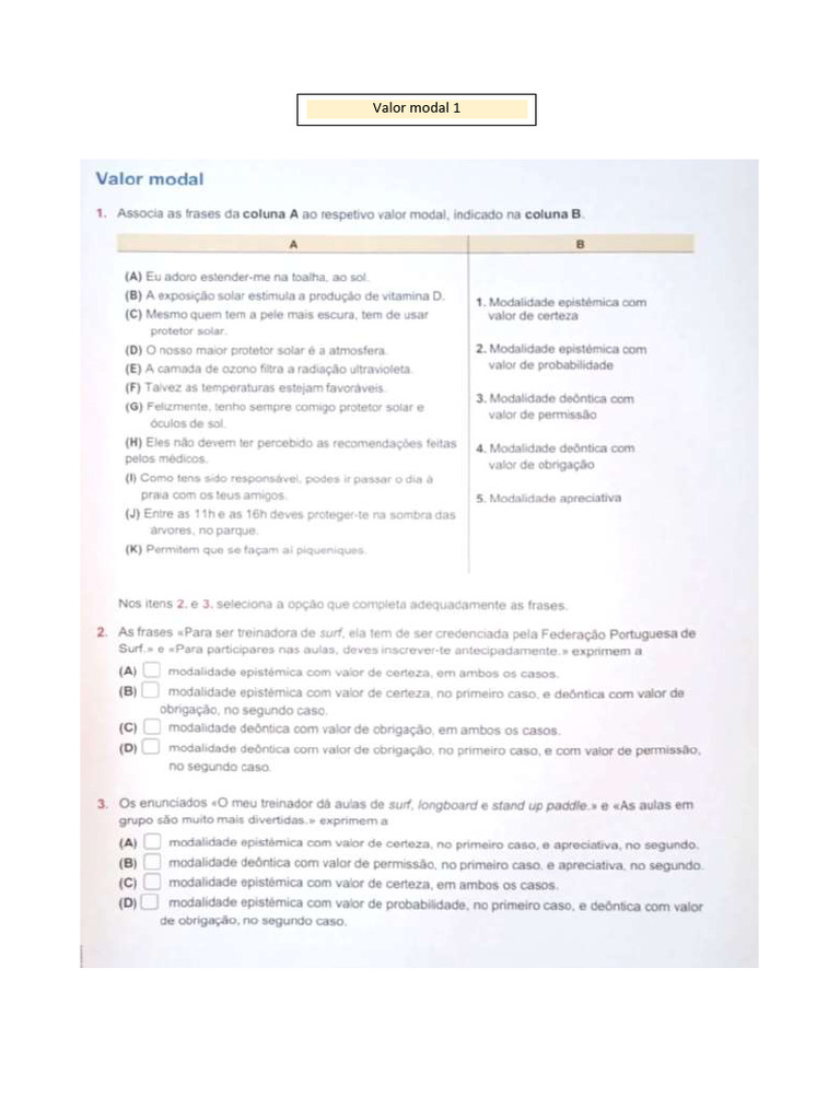 Exercícios Valor Modal | PDF