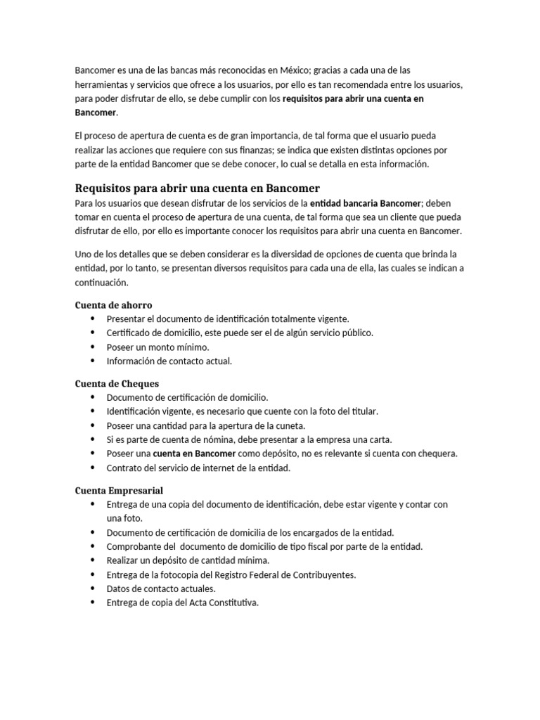 Requisitos para abrir cuenta en Bancomer | PDF | Cheque | Tarjeta de ...