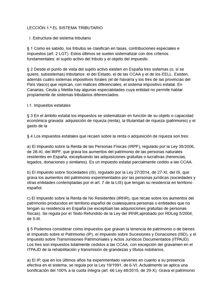 Estructura del Sistema Tributario Español | PDF | Impuestos | Impuesto ...