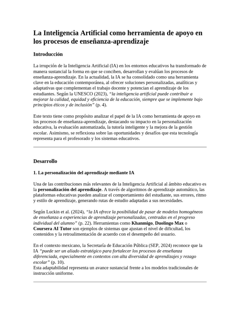 La Ia Como Herramienta de Apoyo en El Aprendizaje | PDF | Inteligencia ...