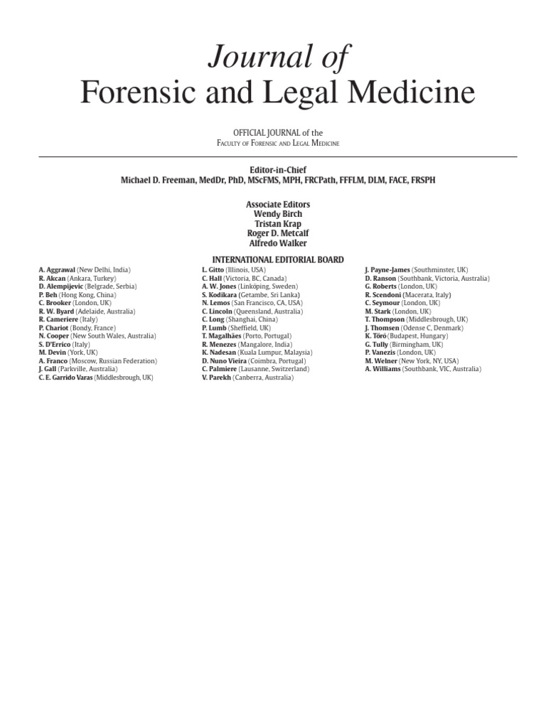 Editorial Board 2025 Journal of Forensic and Legal Medicine | PDF