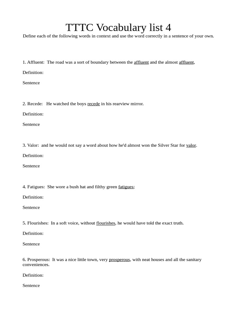 TTTC Vocabulary List with Definitions | PDF