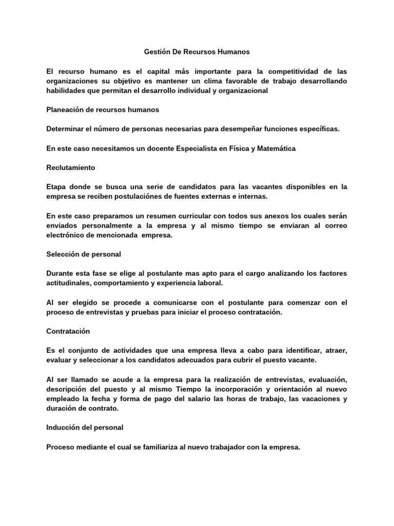 Gestión de Recursos Humanos | PDF | Gestión de recursos humanos | Business