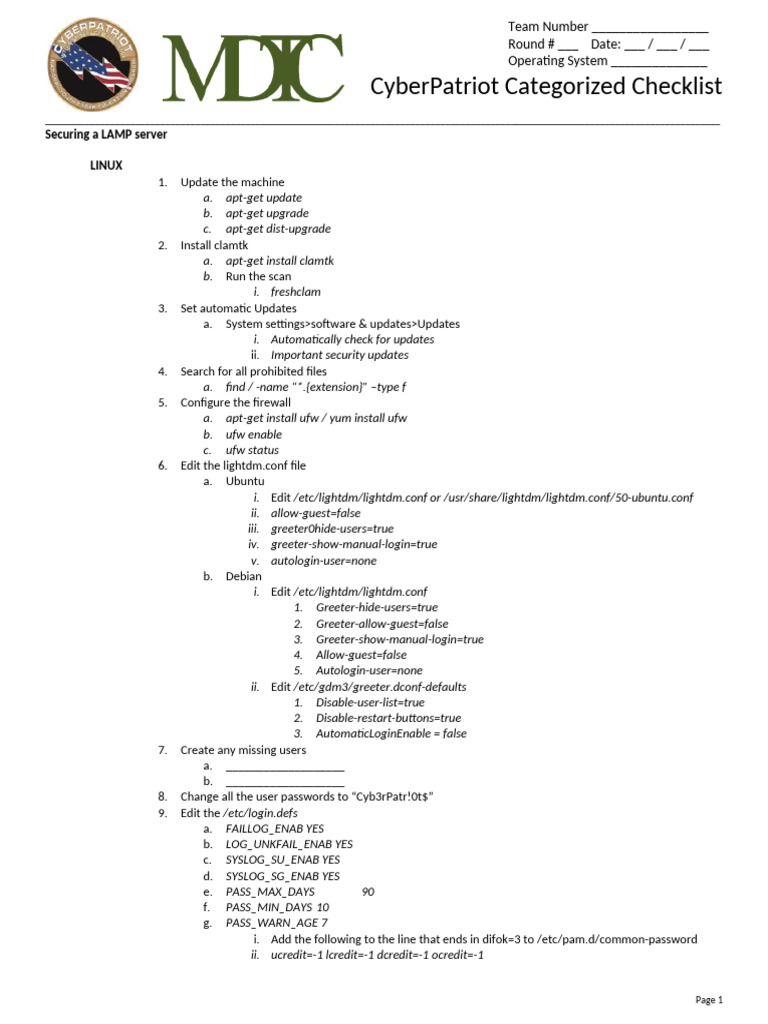 CyberPatriot Linux Security Checklist | PDF | Computer Engineering ...