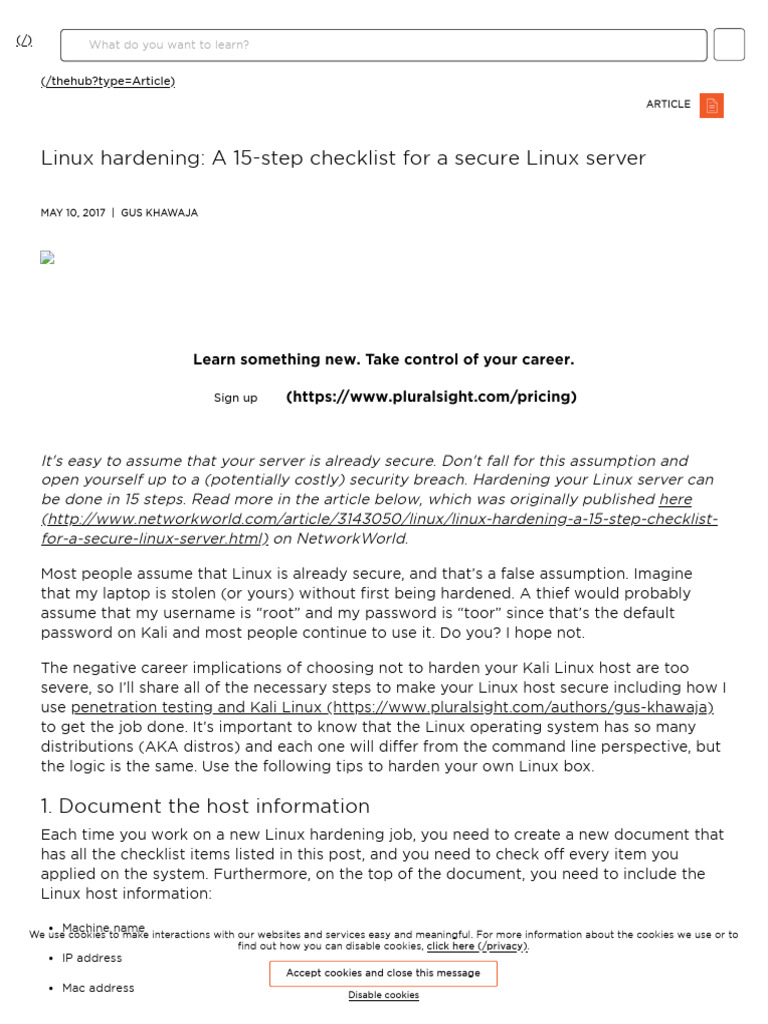 Linux Server Hardening Checklist | PDF | Bios | Http Cookie
