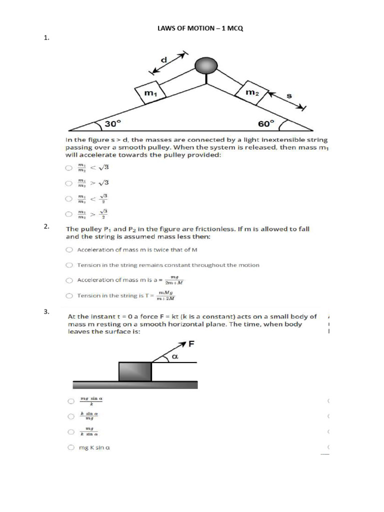 Laws of Motion MCQ | PDF