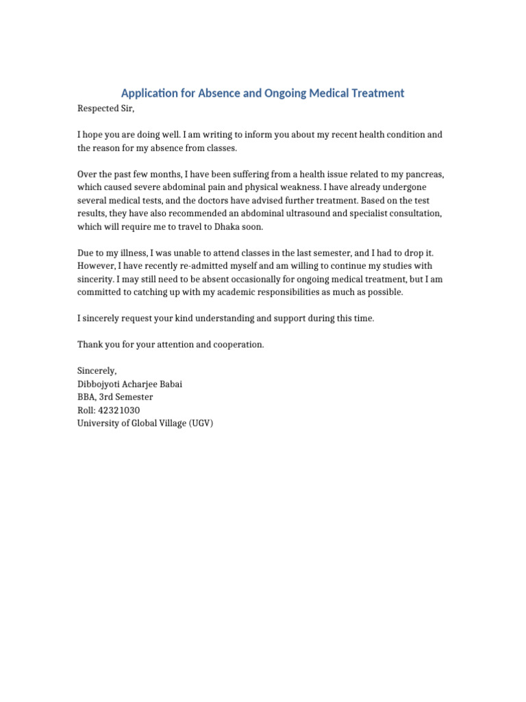 Medical Absence Request for Treatment | PDF