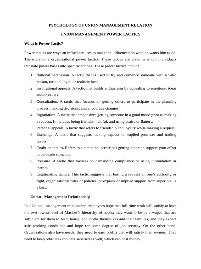 Union Management Power Tactics Explained | PDF | Strike Action | Employment