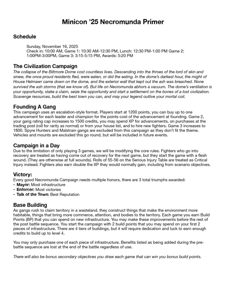 Necromunda Minicon '25 Campaign Guide | PDF