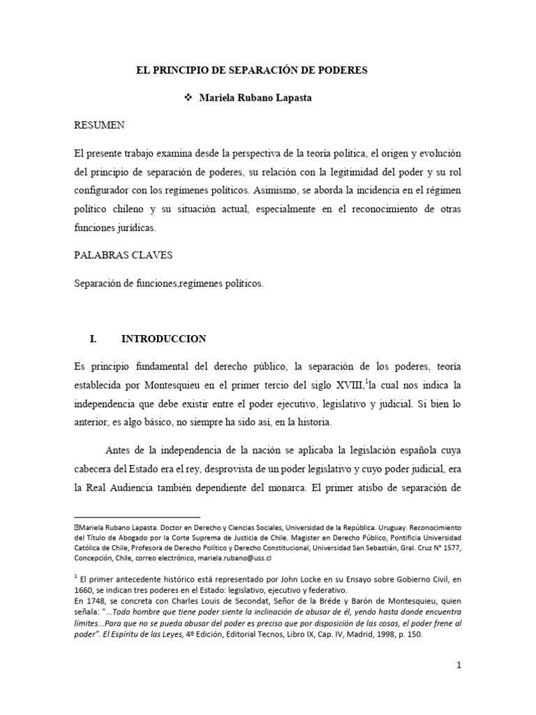 Separación de Poderes en Chile: Análisis Actual | PDF | Separación de ...