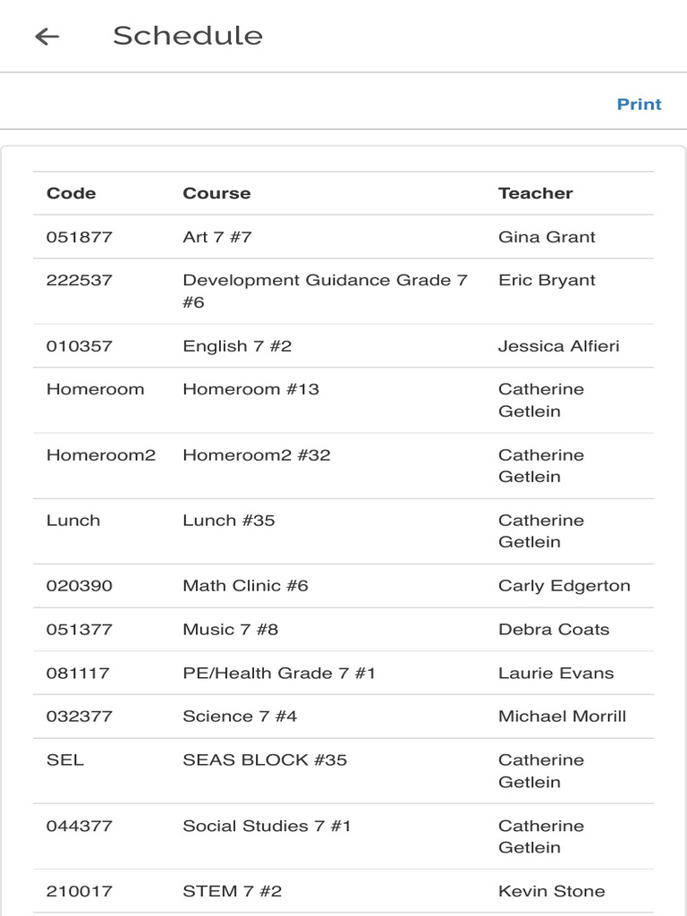 Grade 7 Class Schedule Overview | PDF