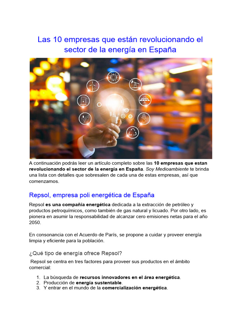 Empresas que Transforman la Energía en España | PDF | Energía renovable ...