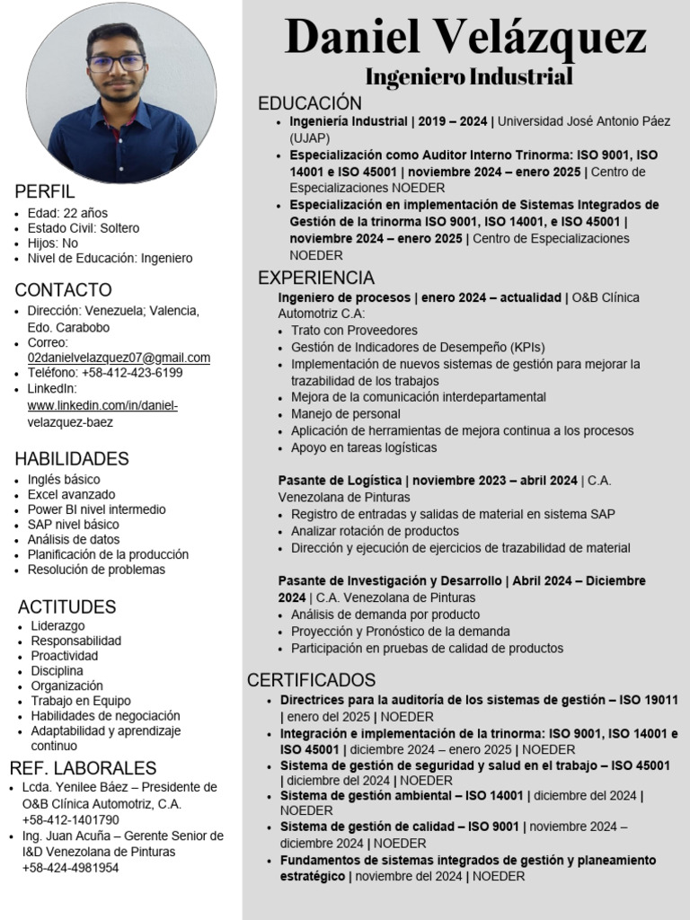 Pre CV Daniel Velázquez | PDF | Ingeniería Industrial | Sistema de ...