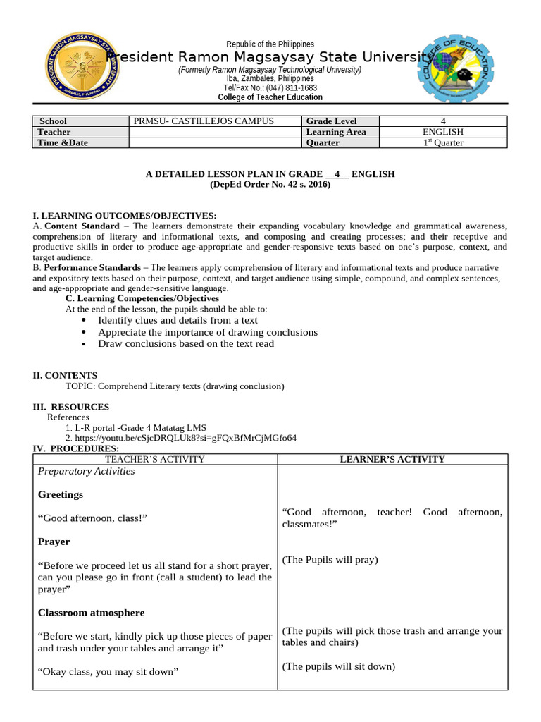 English DLP | PDF | Reading Comprehension | Cognition