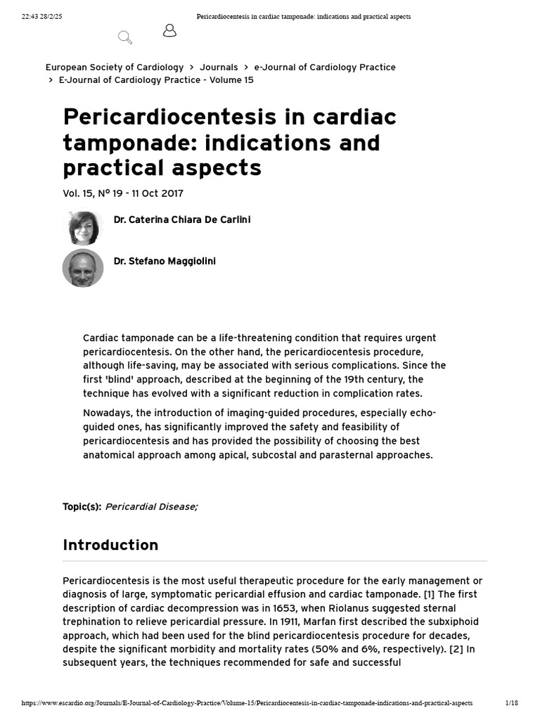 Pericardiocentesis in Cardiac Tamponade | PDF | Heart | Cardiology