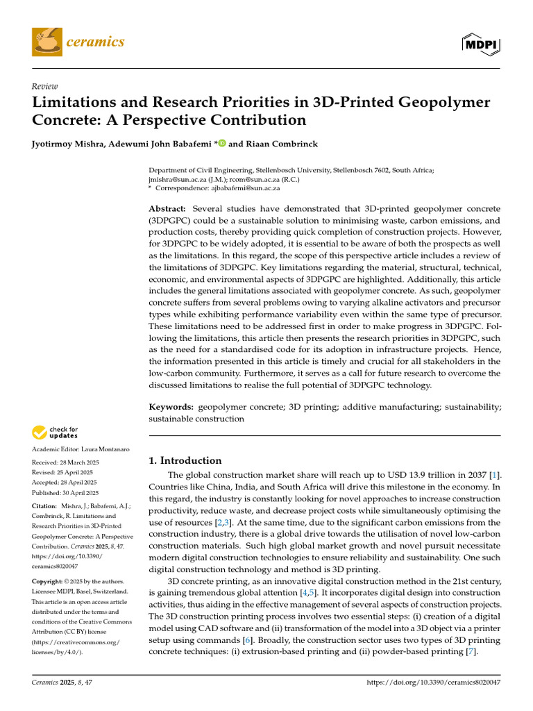 3D-Printed Geopolymer Concrete Insights | PDF | Concrete | 3 D Printing