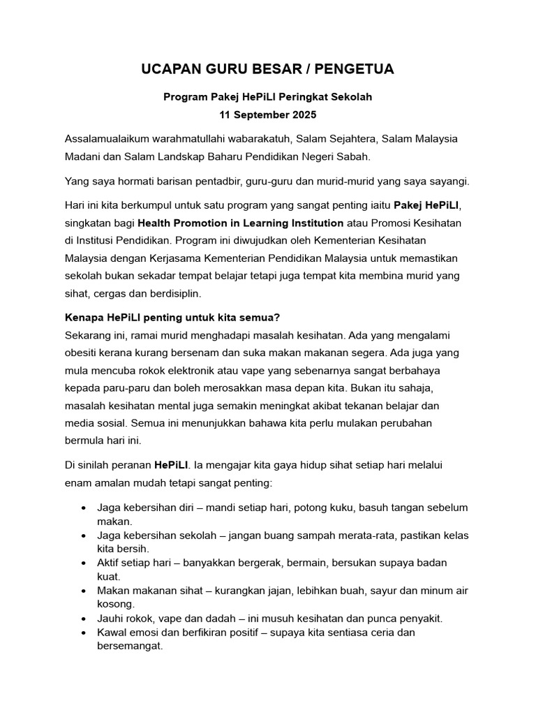 Pakej HePiLI: Promosi Kesihatan Sekolah | PDF