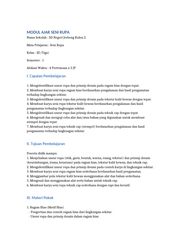 Modul Ajar Seni Rupa Kelas III SD | PDF
