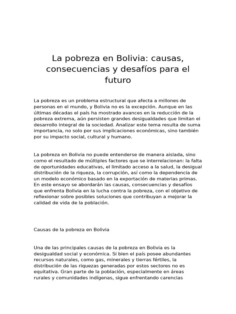 Pobreza en Bolivia: Causas y Desafíos | PDF | Pobreza | Pobreza e ...