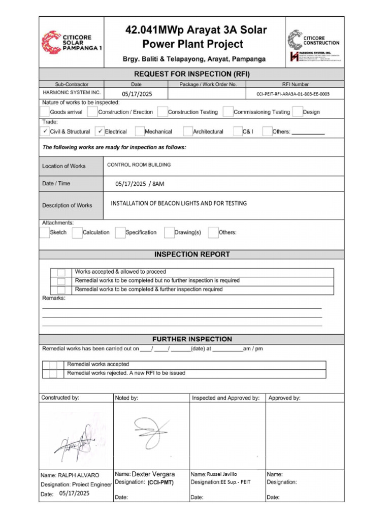 Cci-Peit-Rfi-Ara3a-01-803-Ce-0003 Installation of Beacon Lights and For ...
