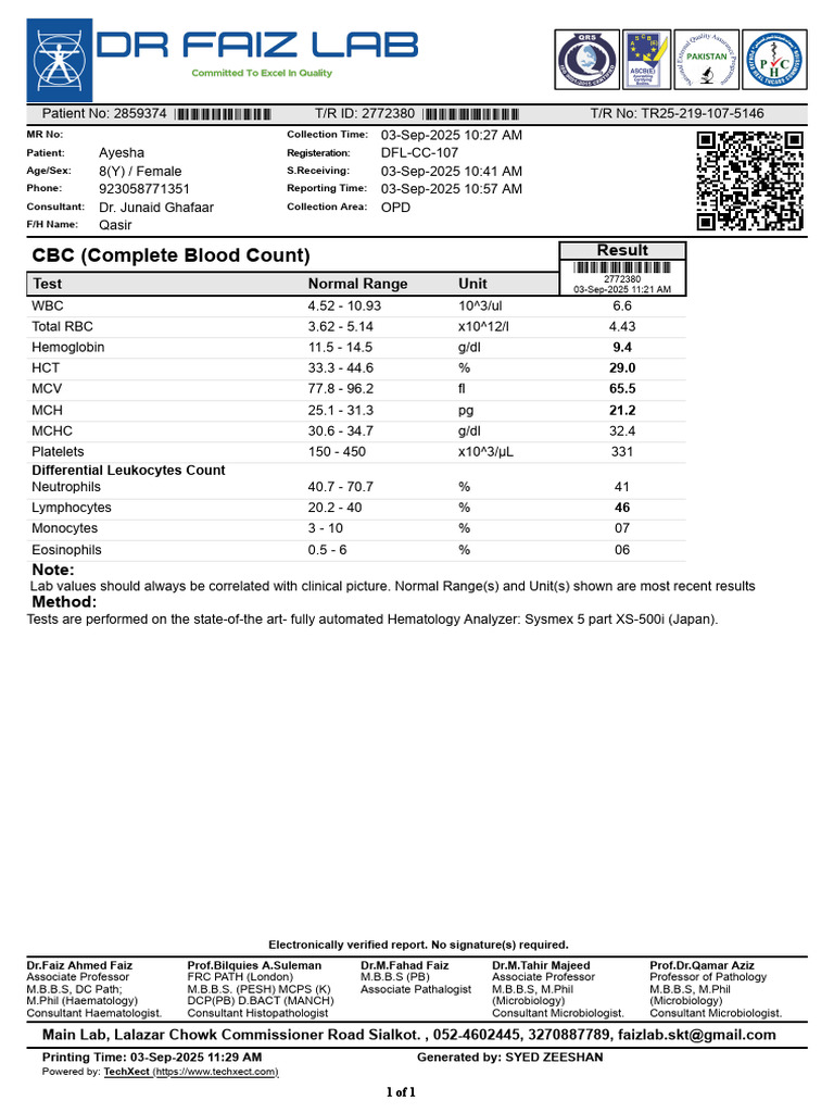 Ayesha | PDF | White Blood Cell | Medicine