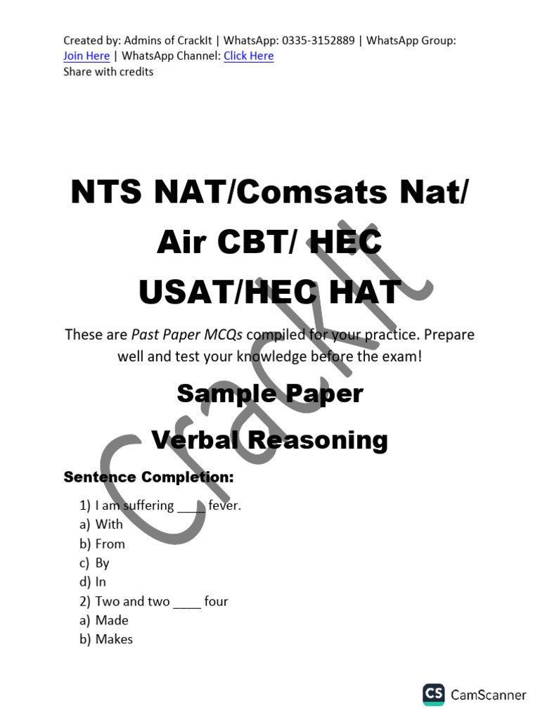 Crackit Nts Nat Sample Paper | PDF | Chemical Substances | Chemistry