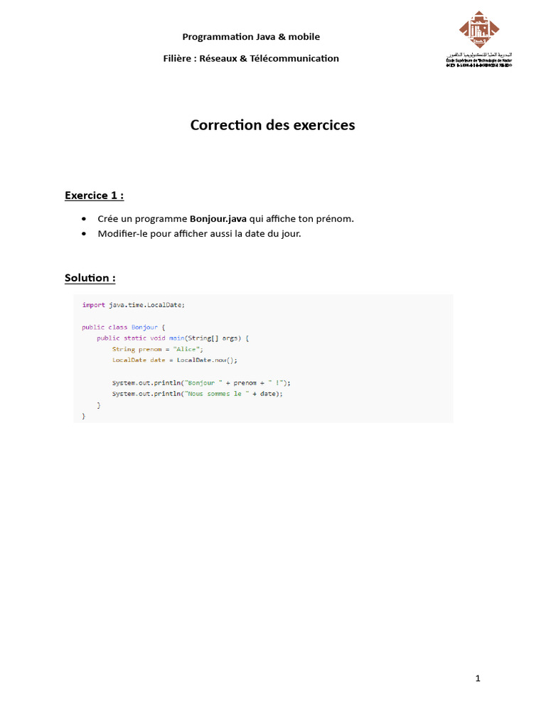Exercices de Programmation Java Mobile | PDF | Java (Langage de ...