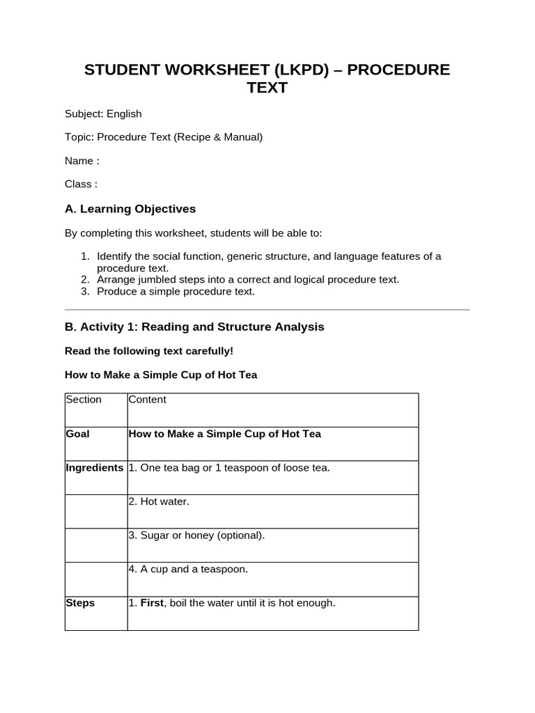 LKPD Procedure Text | PDF | Flash (Photography) | Tea