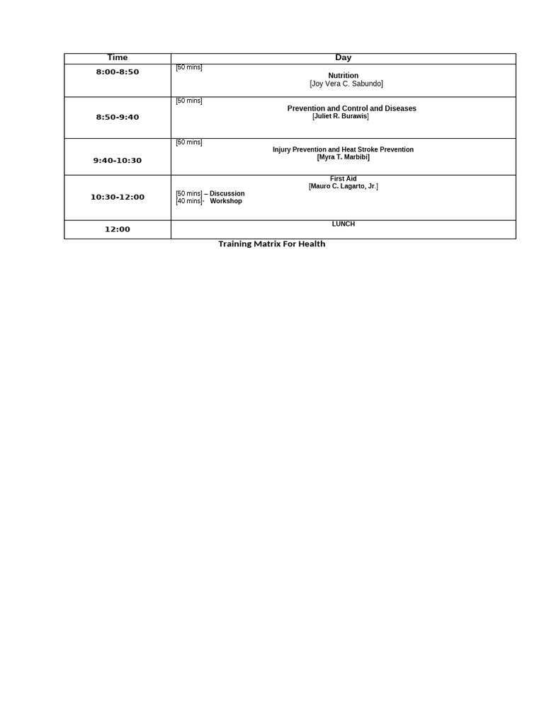 Health Training Schedule Overview | PDF