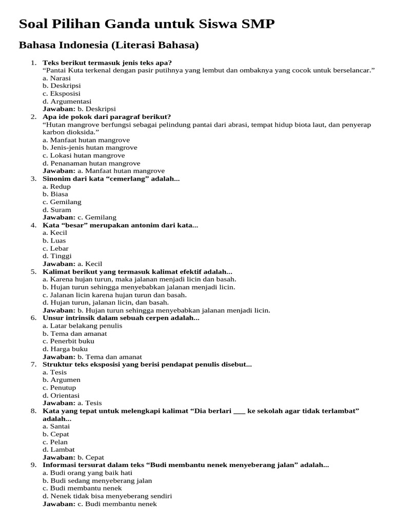 Soal Pilihan Ganda SMP Lengkap | PDF