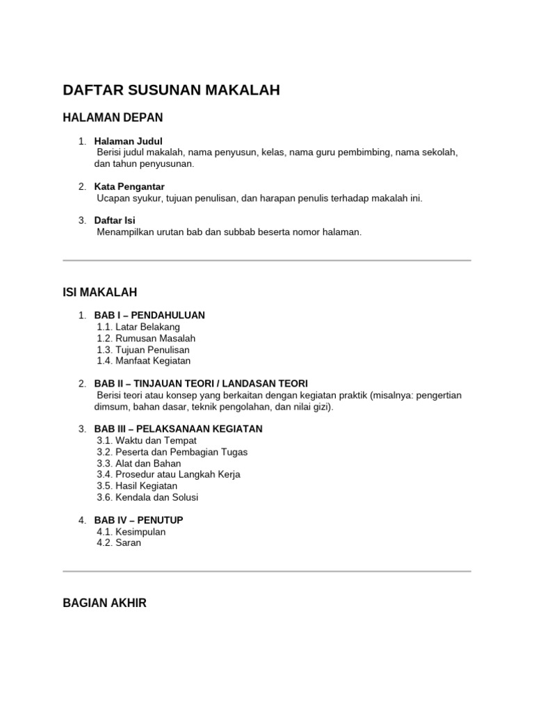 Daftar Susunan Makalah | PDF
