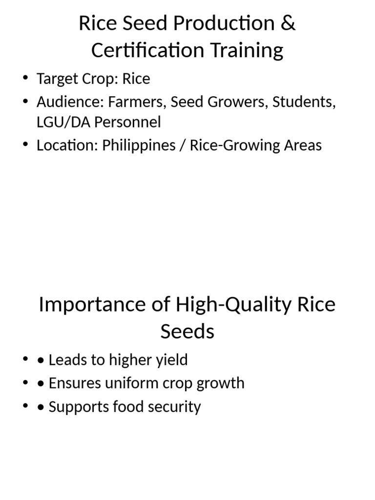 Rice Seed Production Training Guide | PDF