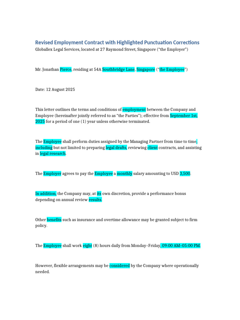 Revised Employment Contract Highlighted | PDF