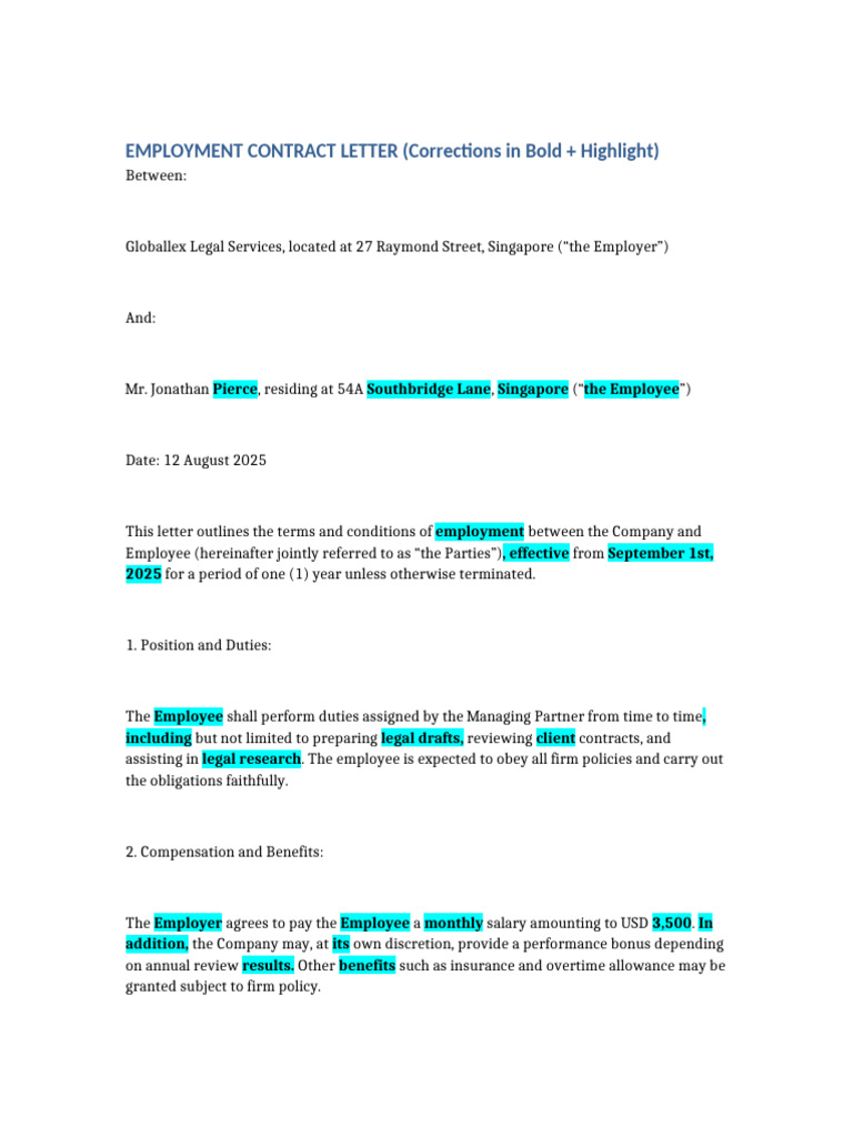 Employment Contract for Legal Position | PDF