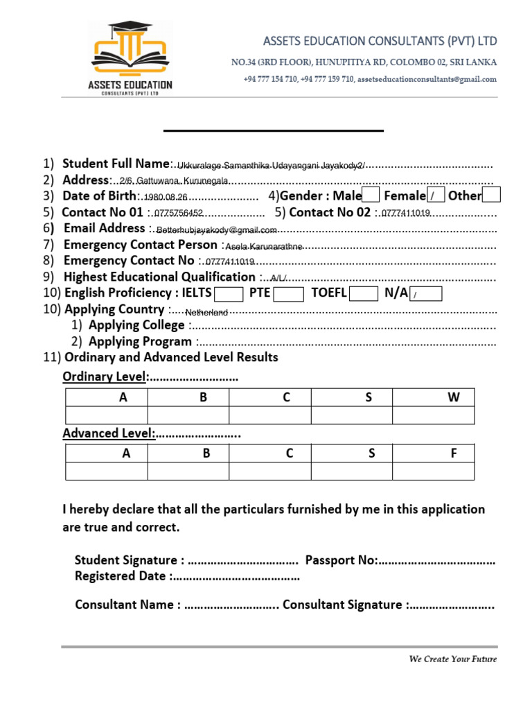 Student Information Sheet | PDF