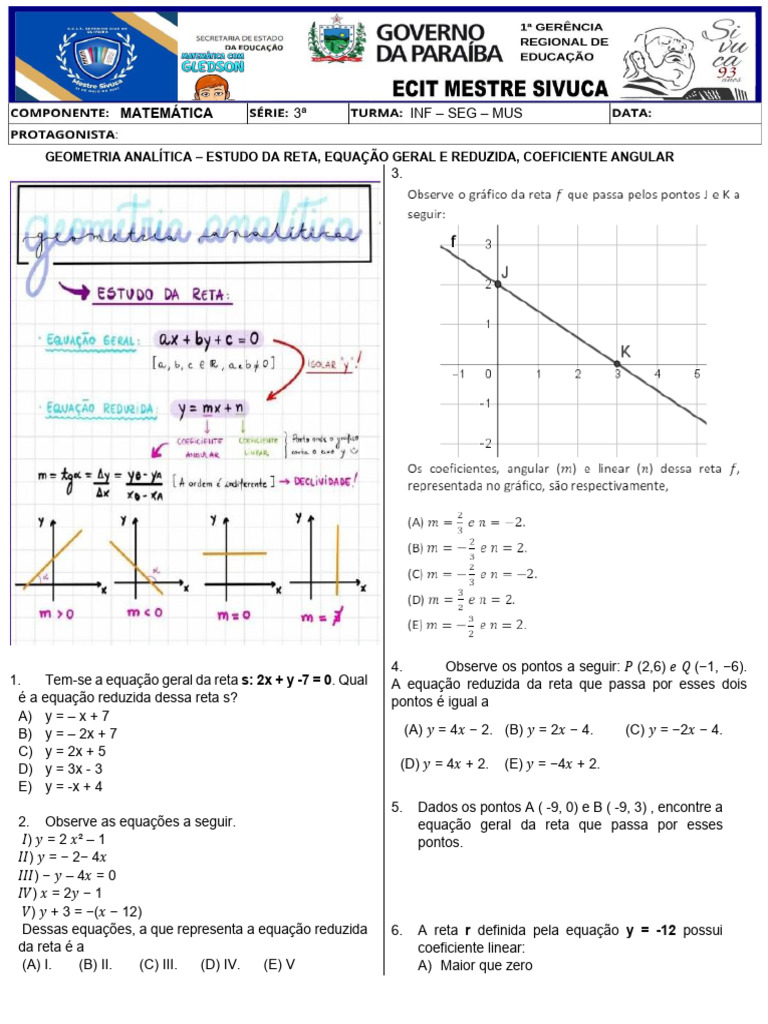 Equações da Reta: Análise e Resolução | PDF | Equações | Linha (Geometria)